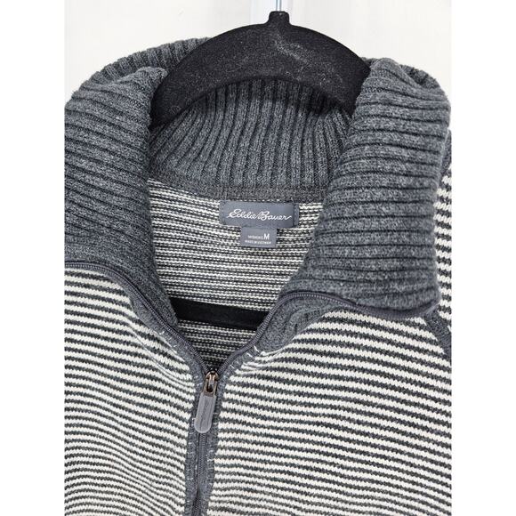 Eddie Bauer Womens Full Zip Sweater Striped Knit Top Black White Size M - Picture 3 of 5